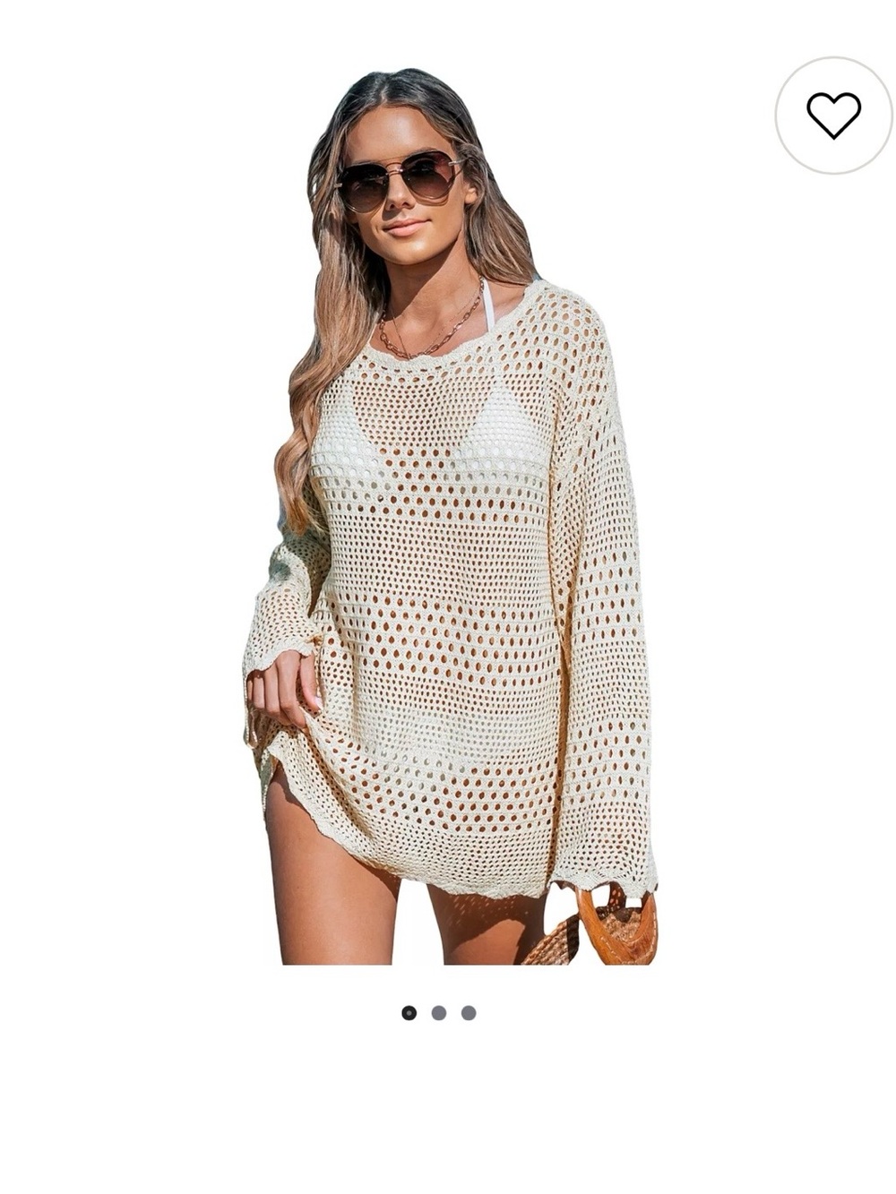 Women's Knit Crocheted Long Sleeve Swim Cover up Dress New
